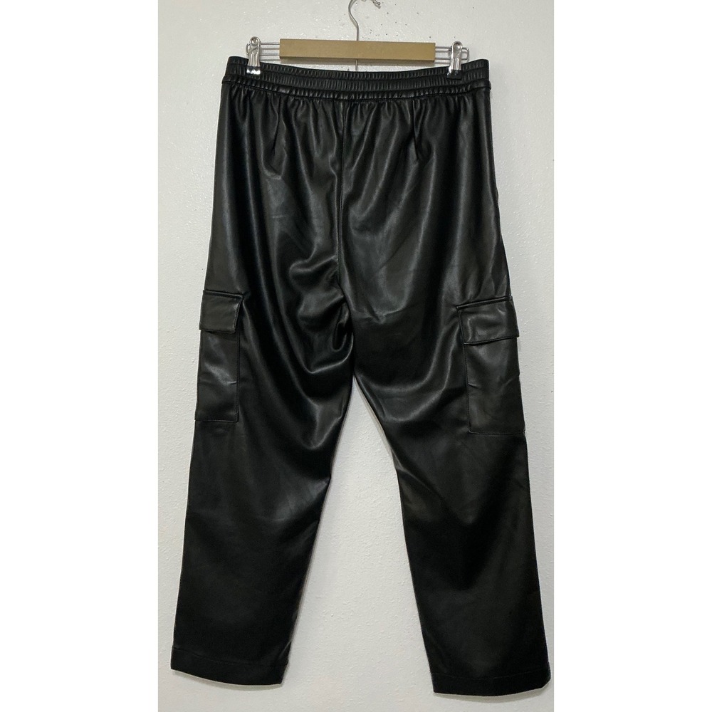 GAP Women Faux Leather Cargo Black Pull On Pants Size M Streetwear Casual Grunge - Picture 2 of 9